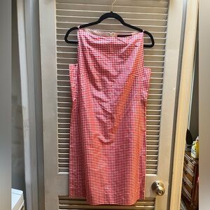 Red white gingham summer shift dress, size 8, cashmere brand, 100% silk material